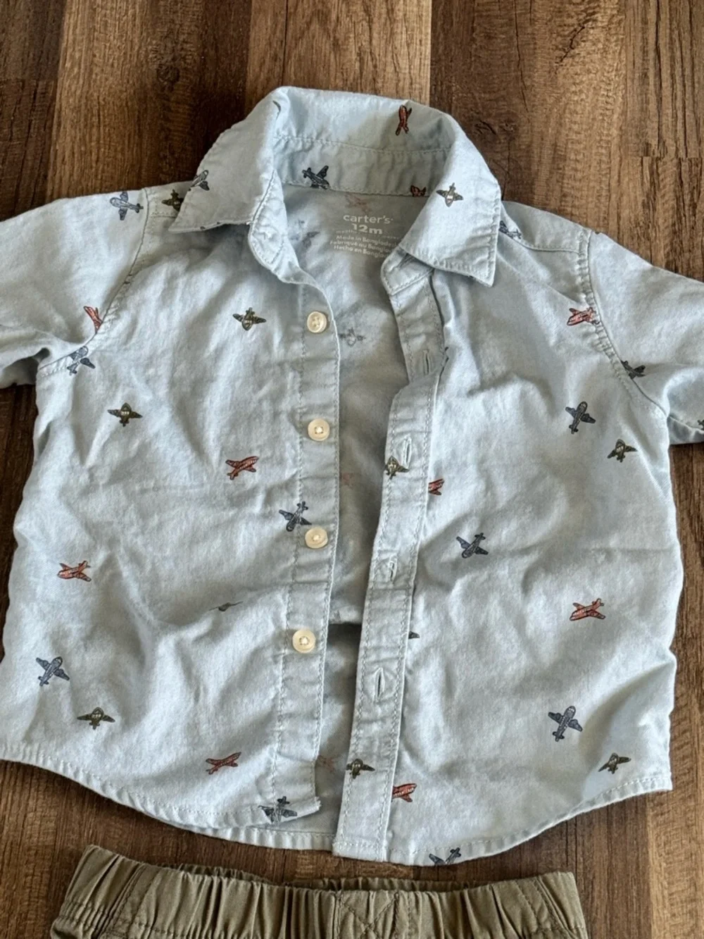 Carter’s Airplane Button-Up Shirt & Olive Pants Set